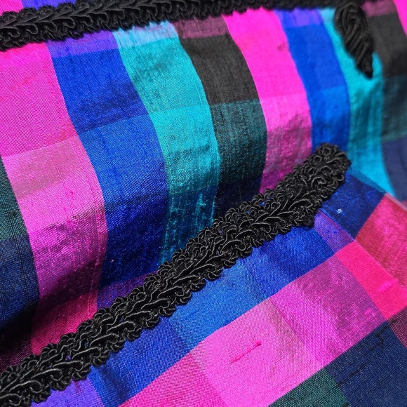 VINTAGE Maggy London 100% Silk Taffeta Plaid Jacket - Picture 10 of 10